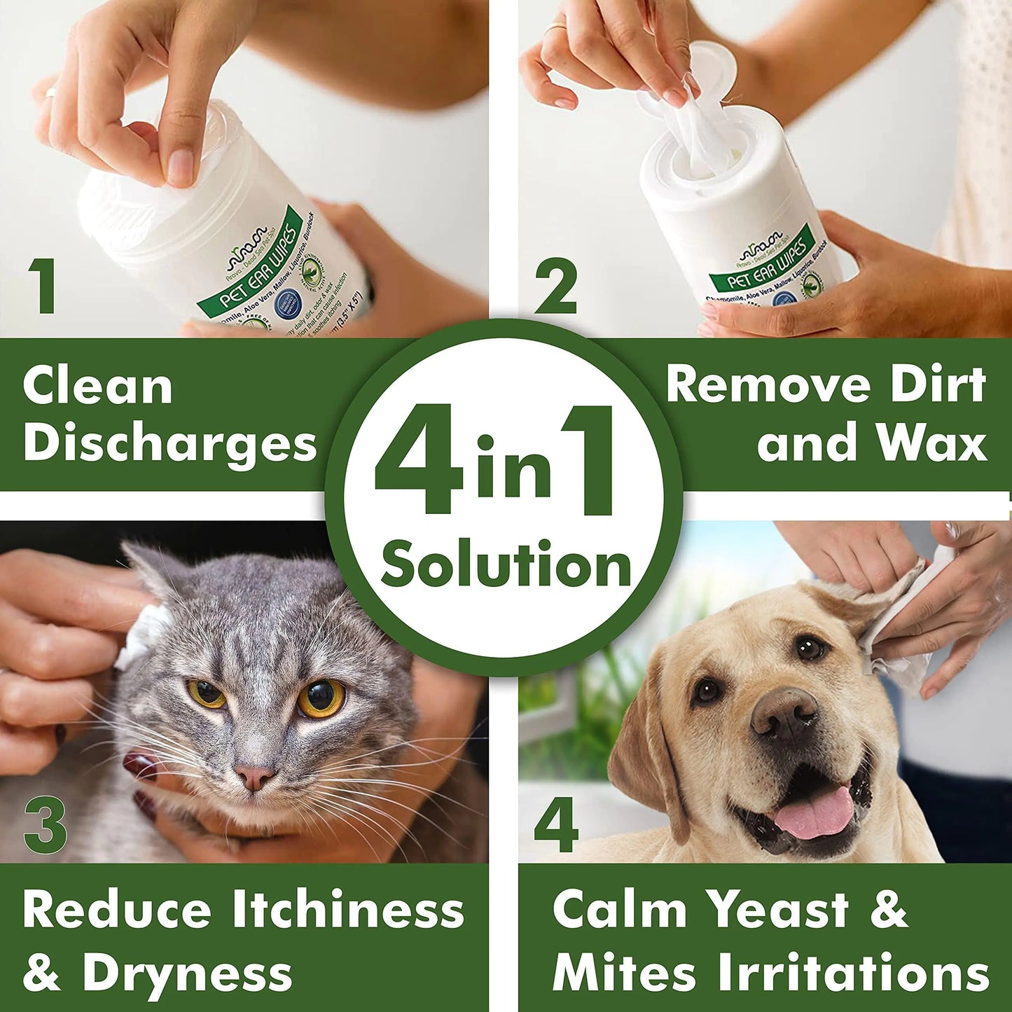 Pet Ear Cleaning Wipes for Dogs and Cats 100ct - Removes Dirt & Wax