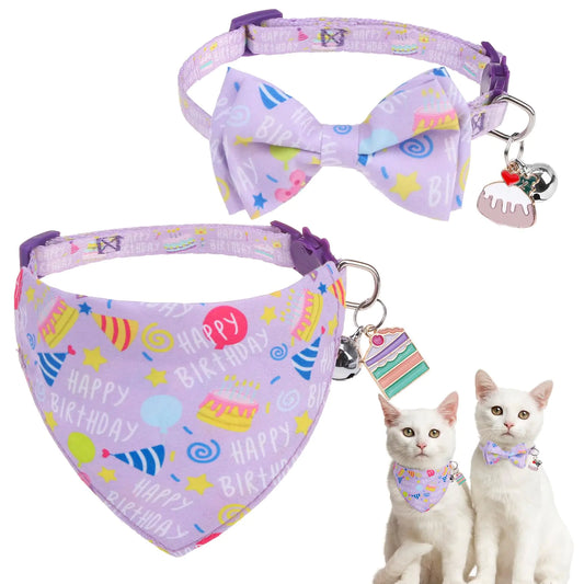 Fancy Feline Birthday Bow Collars - 2 Pack